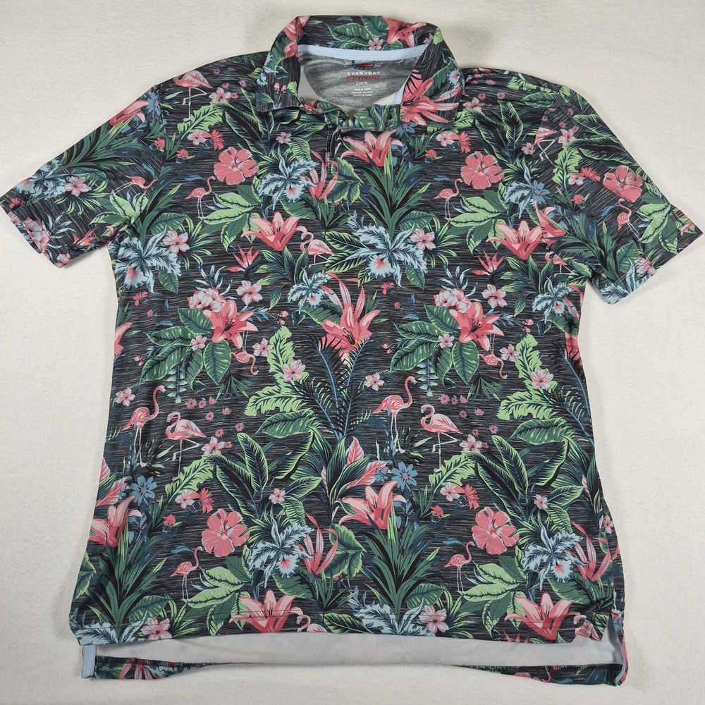 Chaps Performance Polo Shirt Men's Large Everyday‎ Tropical Flamingo Print Golf